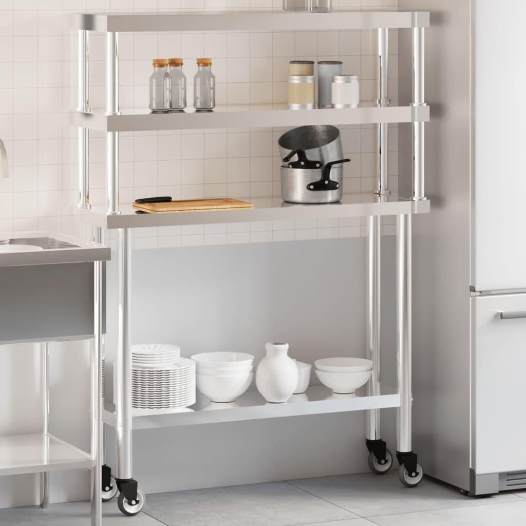 vidaXL Kitchen Work Table with Overshelf 43.3&quot;x11.8&quot;x59.1&quot; Stainless Steel