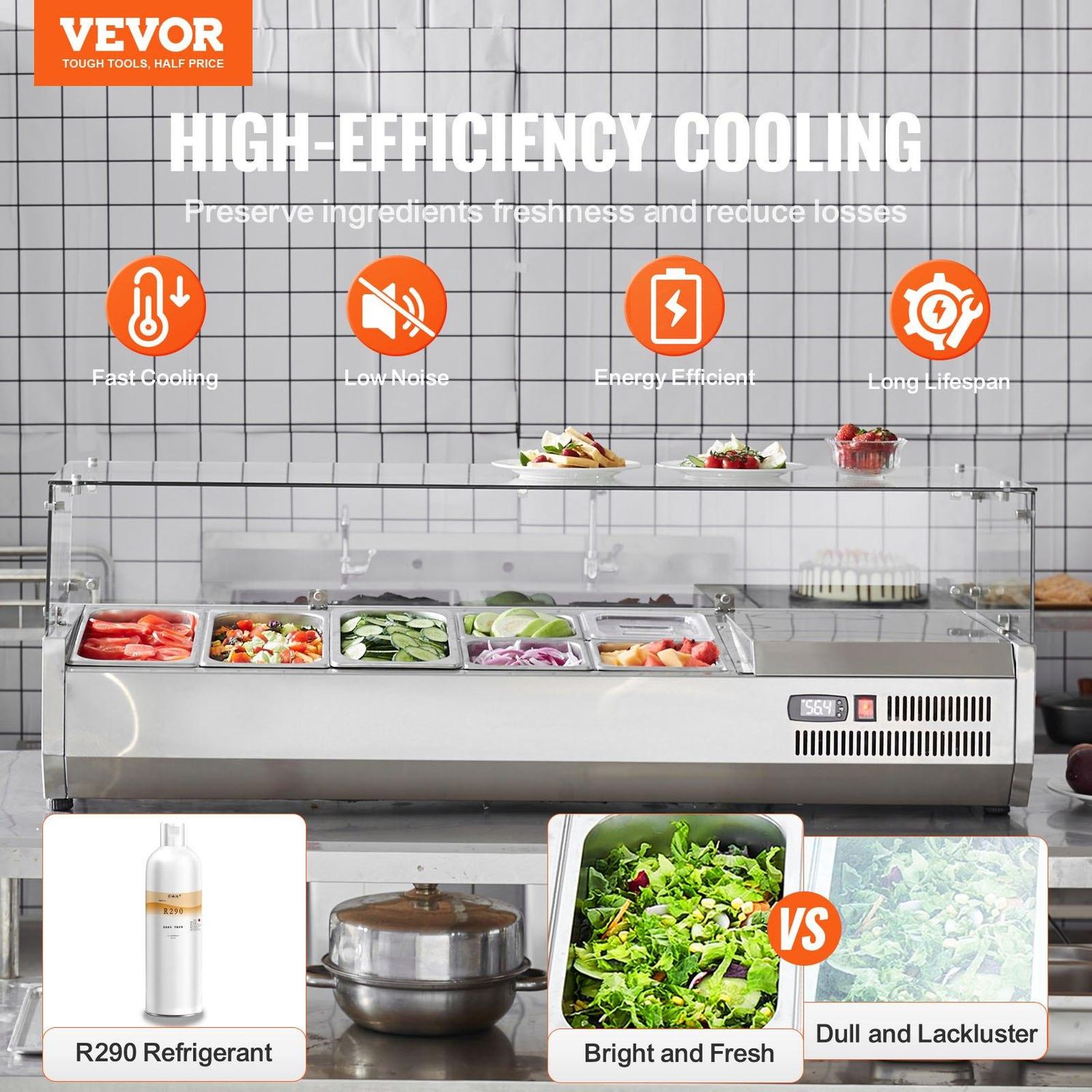 VEVOR Refrigerated Condiment Prep Station, 140 W Countertop Refrigerated