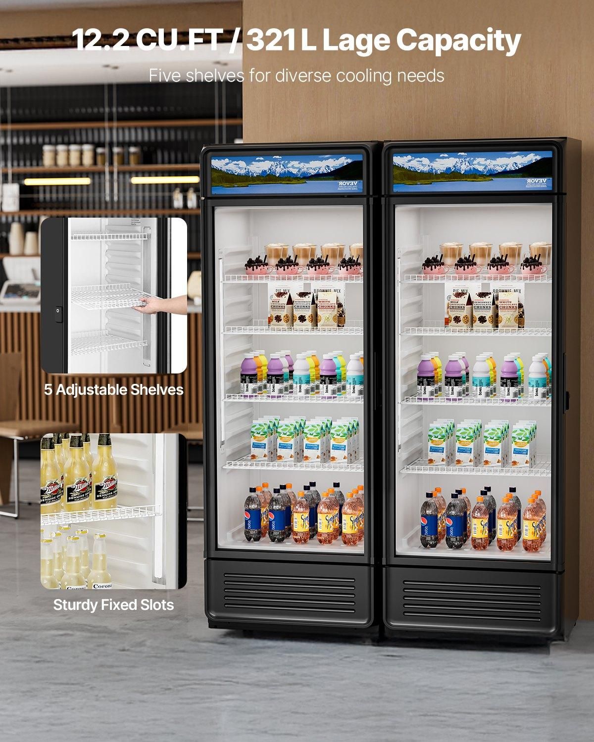 VEVOR Commercial Merchandiser Refrigerator, 12.2 CU.FT Glass Door Display, Size: 12.2 Cu.Ft