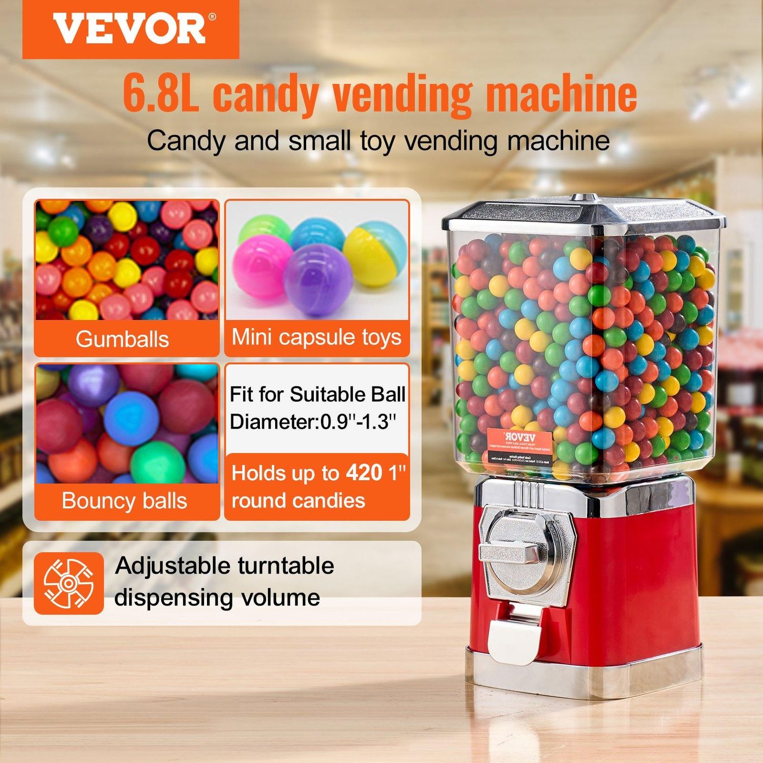 VEVOR Gumball Machine for Kids, 17&quot;H Home Candy Vending Machine, PC Gumball, Height: 17&quot;