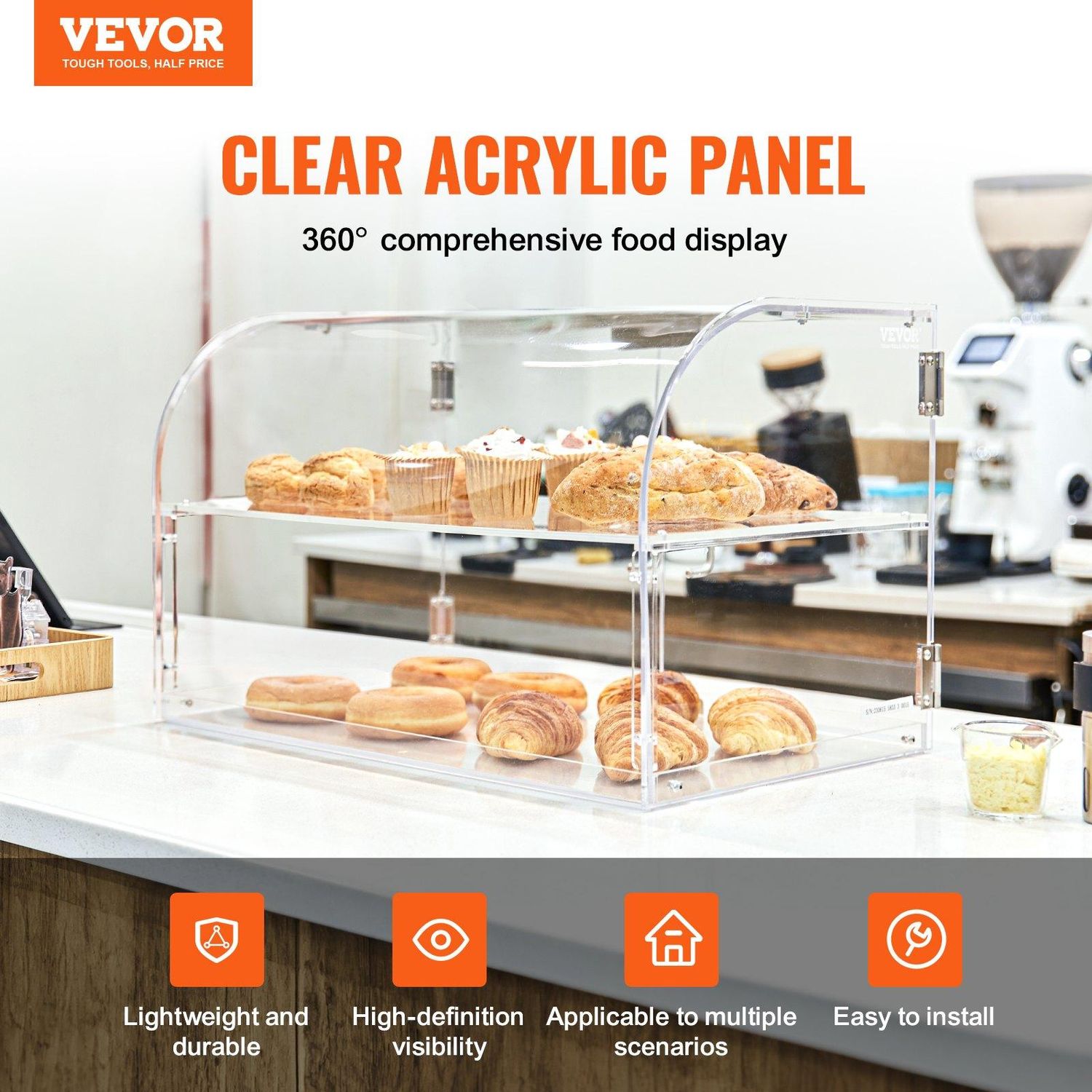 VEVOR Pastry Display Case, 2-Tier Commercial Countertop Bakery Display Case, Number of Layers: 2 Layers
