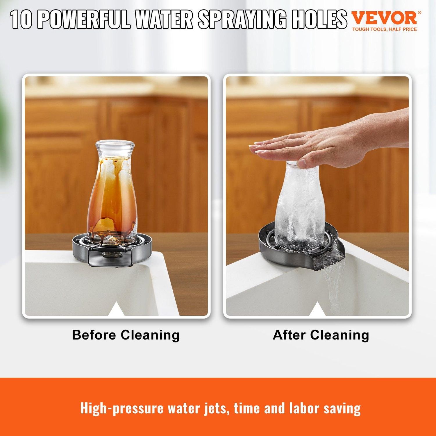 VEVOR Glass Rinser, 10 Powerful Spraying Jets 360 Rotating Cup Rinser for Sink, Color: Brushed Nickel