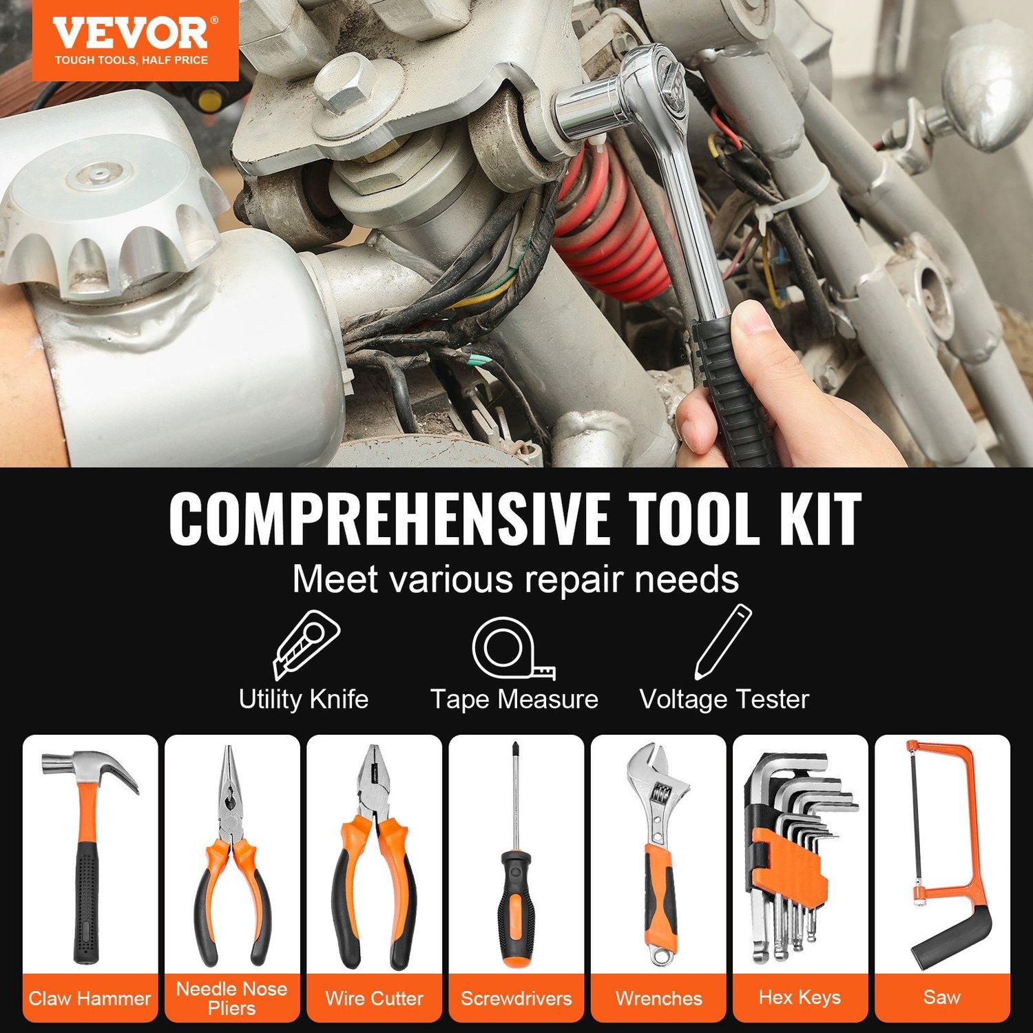 VEVOR Tool Kit, 216 Piece General Household Hand Tool Set, Home Repairing Tool, Number of Tools: 216 PCS