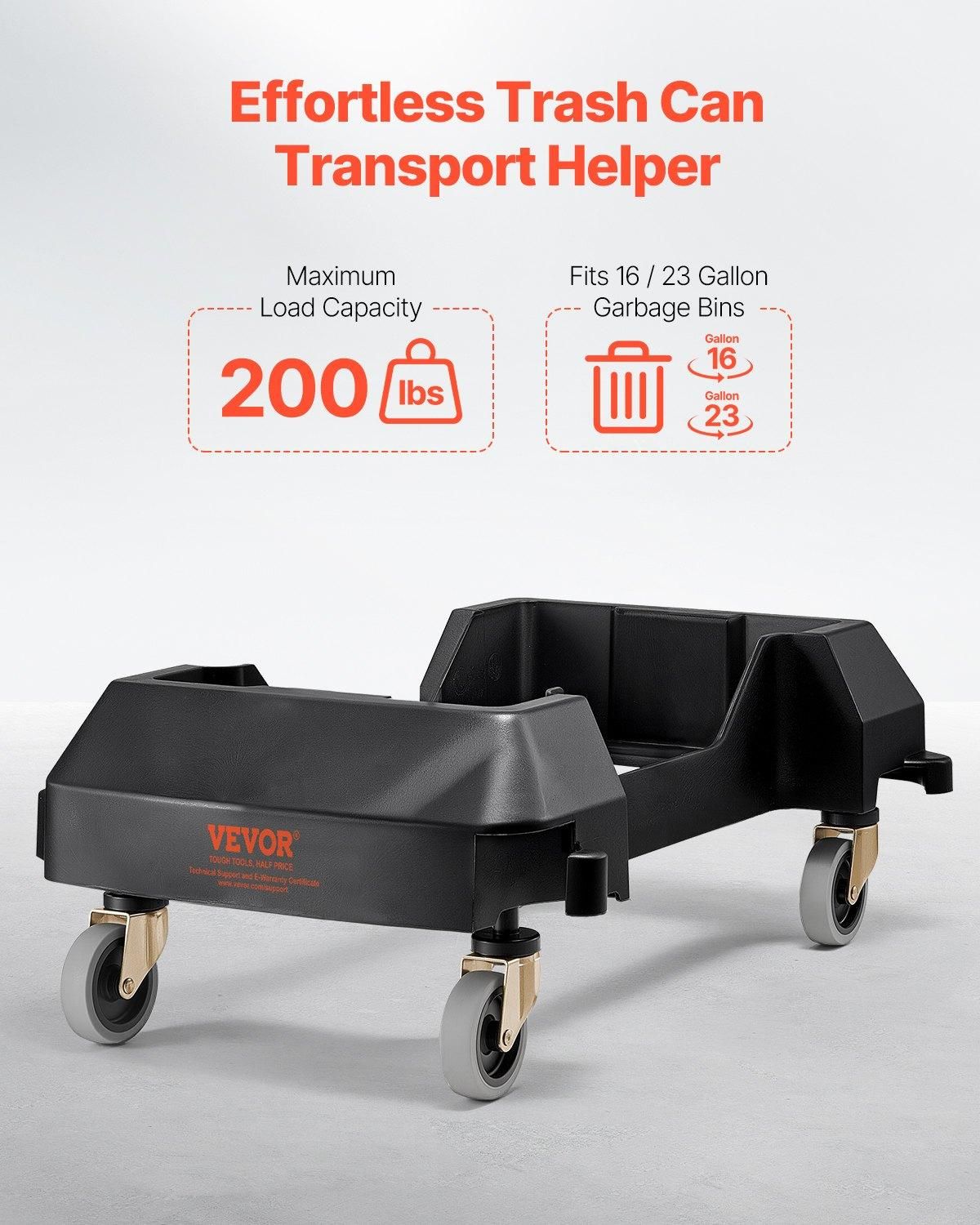 VEVOR Trash Can Dolly, Fit 16/23 Gallon Containers, Slim Trash Can Roller Base, Quantity: 1 Piece