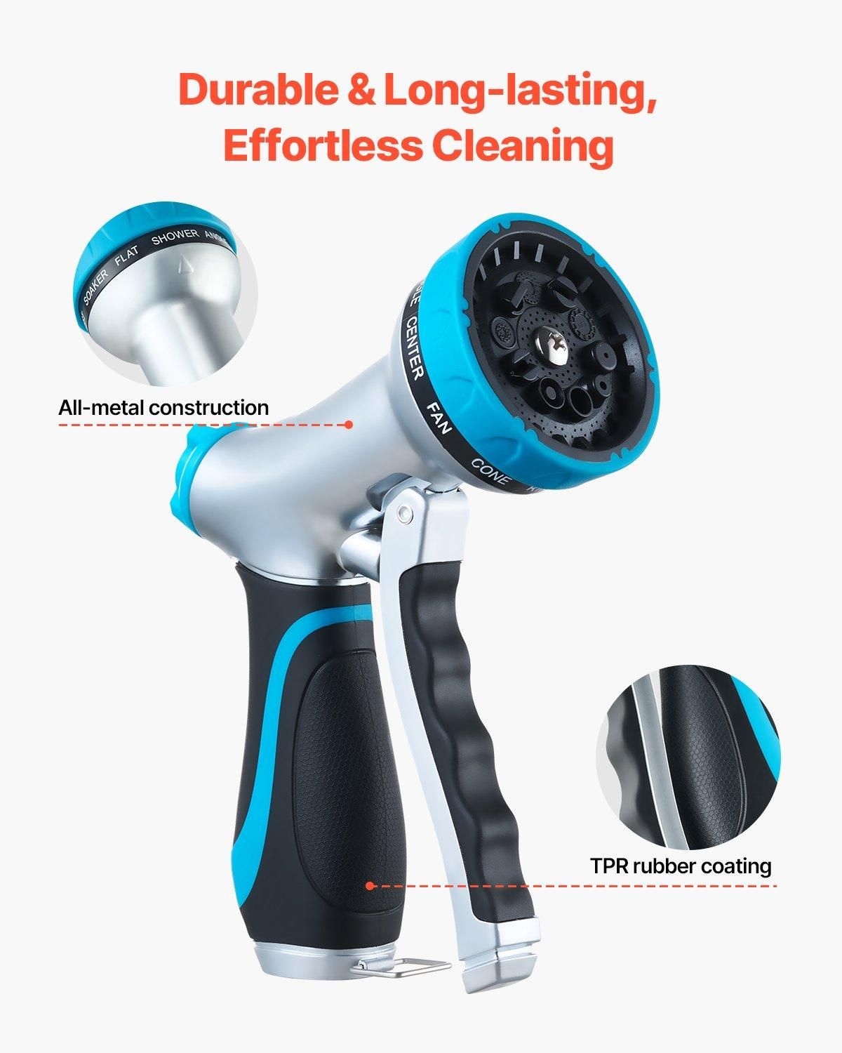 VEVOR Hose Nozzle, 10 Adjustable Spray Patterns, Metal Water Hose Nozzle with