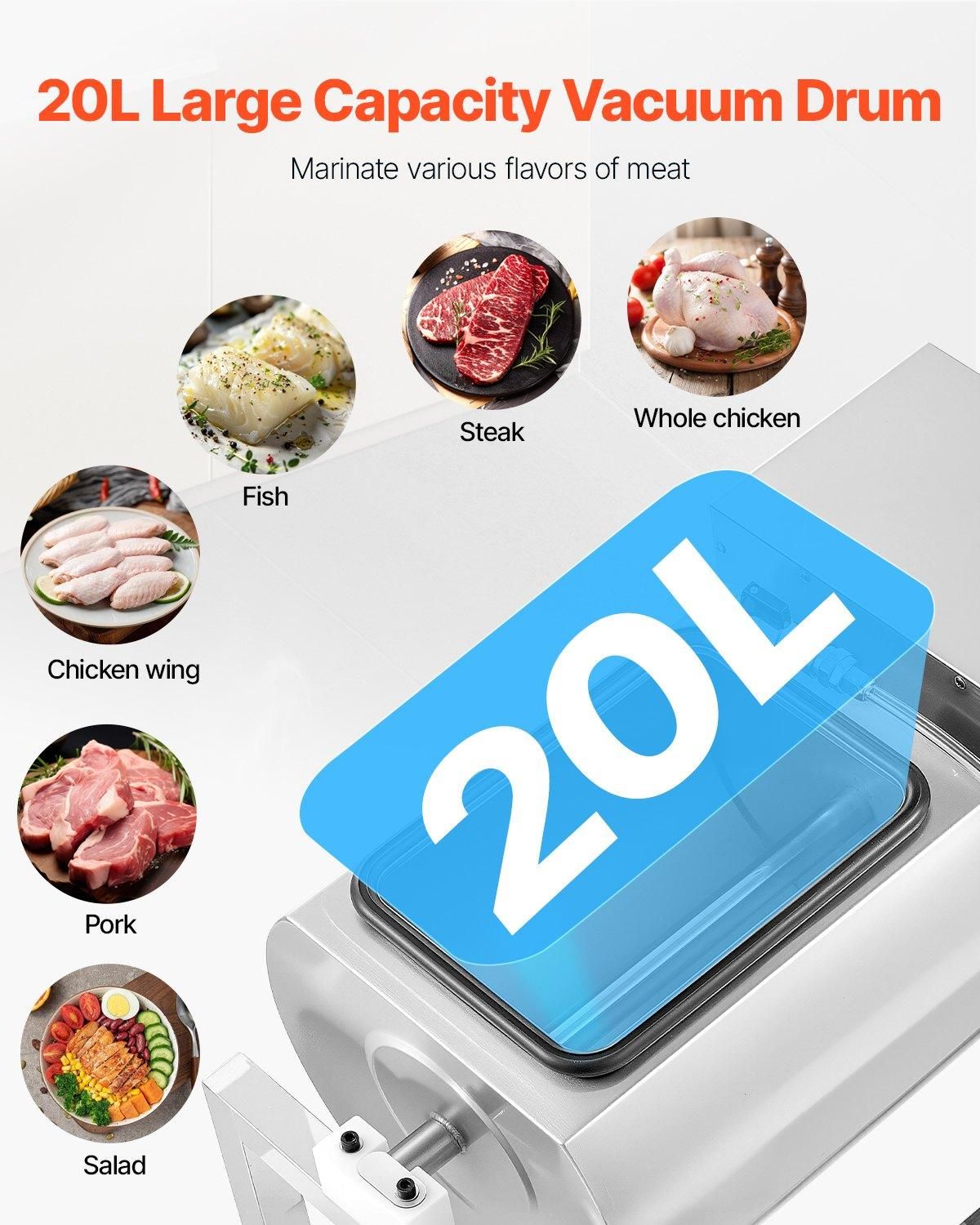 VEVOR Commercial Meat Tumbler Marinator, 20L Vacuum Tumbler Marinating Machine