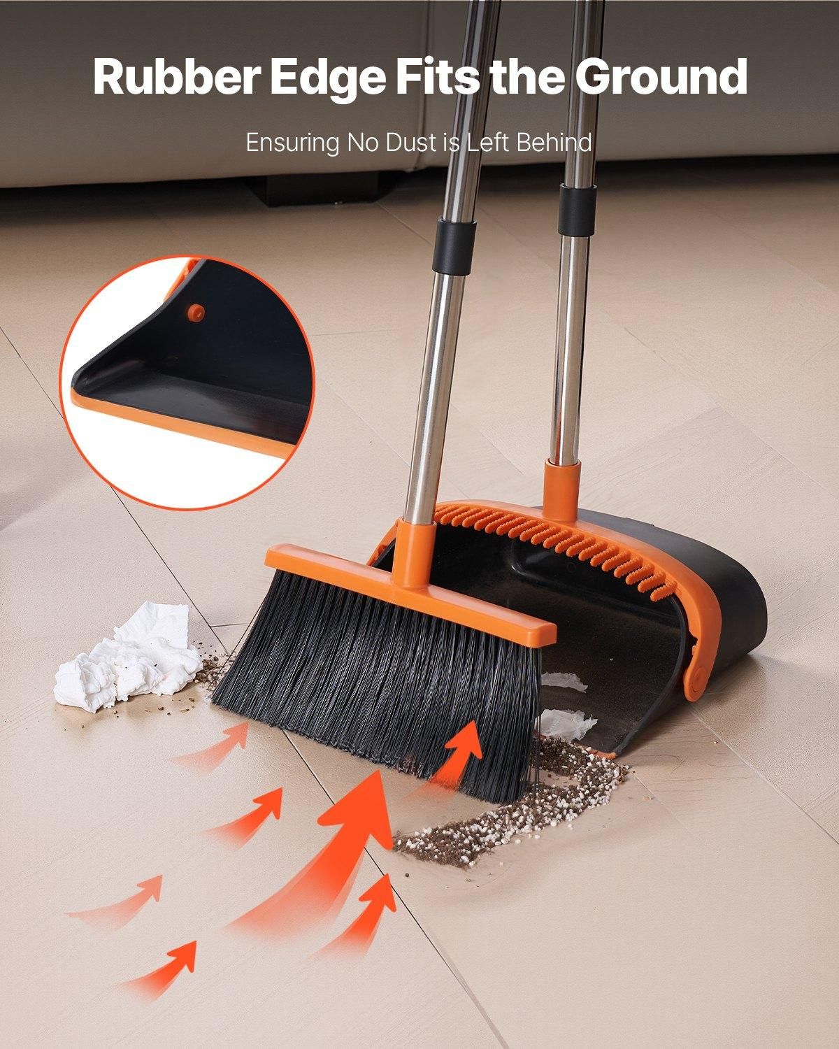 VEVOR Broom and Dustpan Set, Heavy Duty Dustpan and Broom Combo with