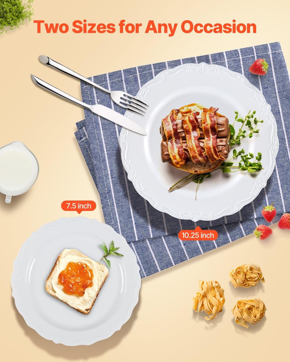VEVOR Plastic Disposable Plates, 100 Pcs White Plastic Plates, Heavy Duty, Style: Plate sets