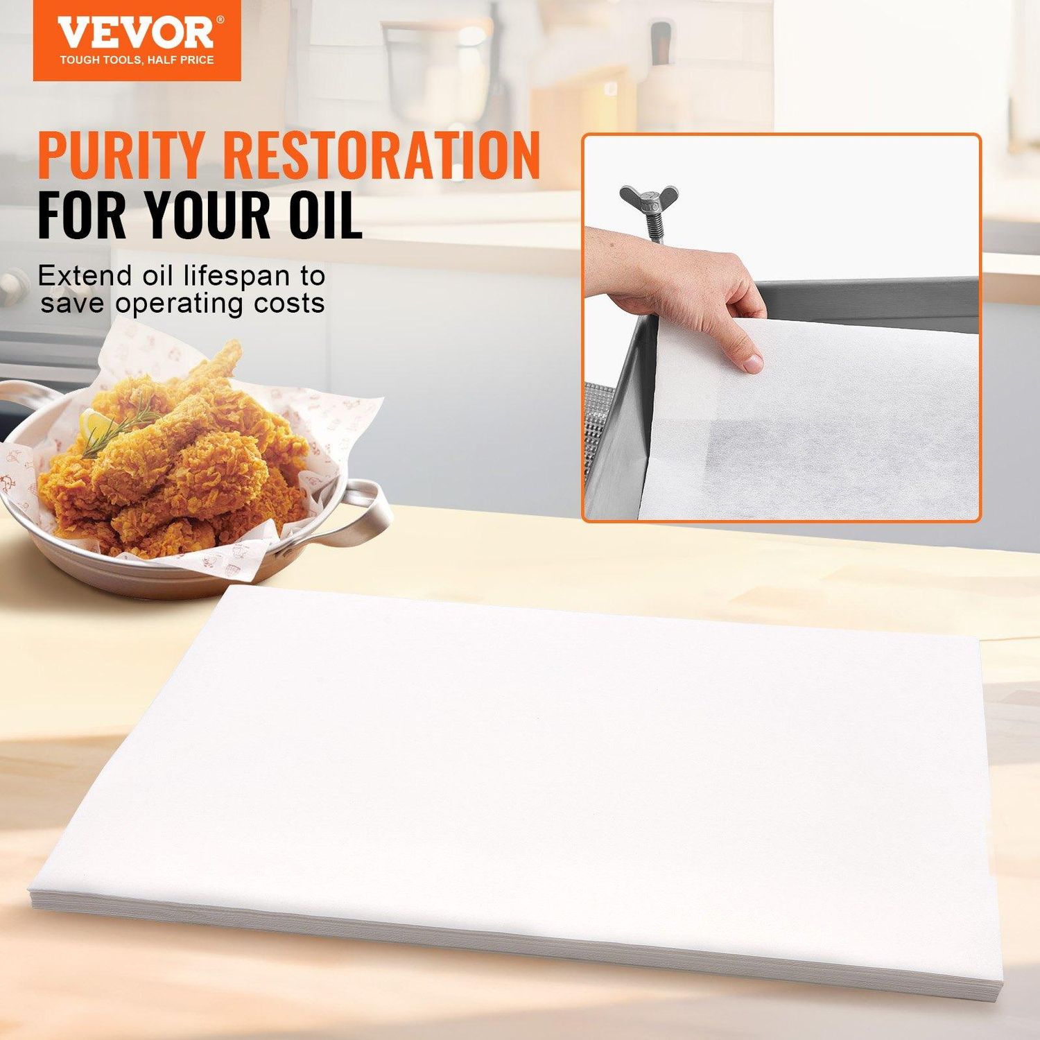 VEVOR Fryer Filter Paper 100 Sheets 25.7&quot; x 16.9&quot;, Replacement Deep Fryer Filter, Capacity: 55 L