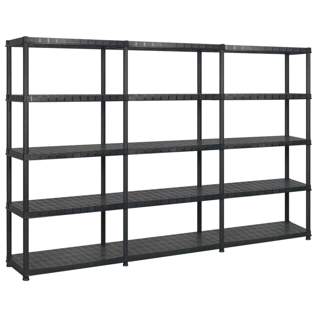 vidaXL Storage Shelf 5-Tier Black 108.1x18.0x72.8&quot; Plastic (3x147686), Color: Black