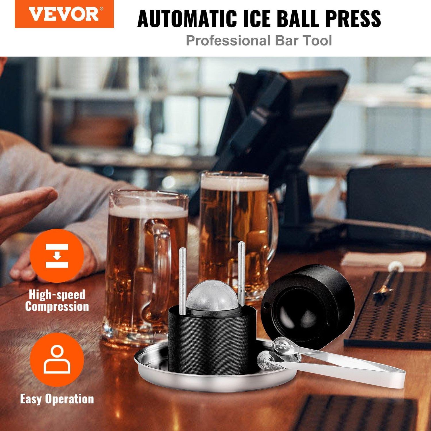 VEVOR Ice Ball Press, 2.4&quot; Ice Ball Maker, Aircraft Al Alloy Ice Ball Press Kit, Color: Black
