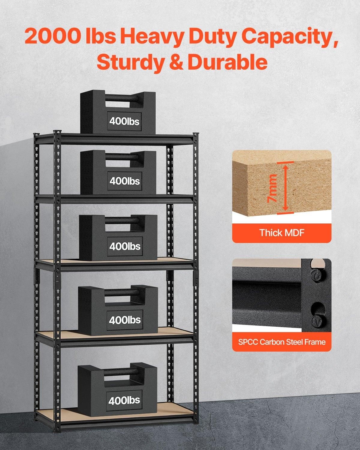VEVOR Storage Shelves, 2000 lbs, 5 Tier Garage Storage Shelving, 16&quot; D x 32&quot; W x, Size: 16x32x63 inch