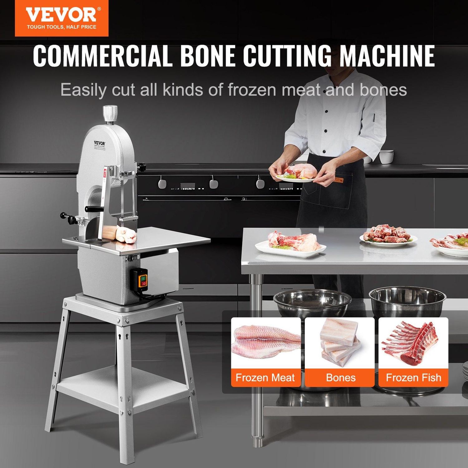 VEVOR Electric Meat Saw, 1800W Stainless Vertical Cutter, 19.1&quot;x15&quot; Workbench, Power: 2200 W