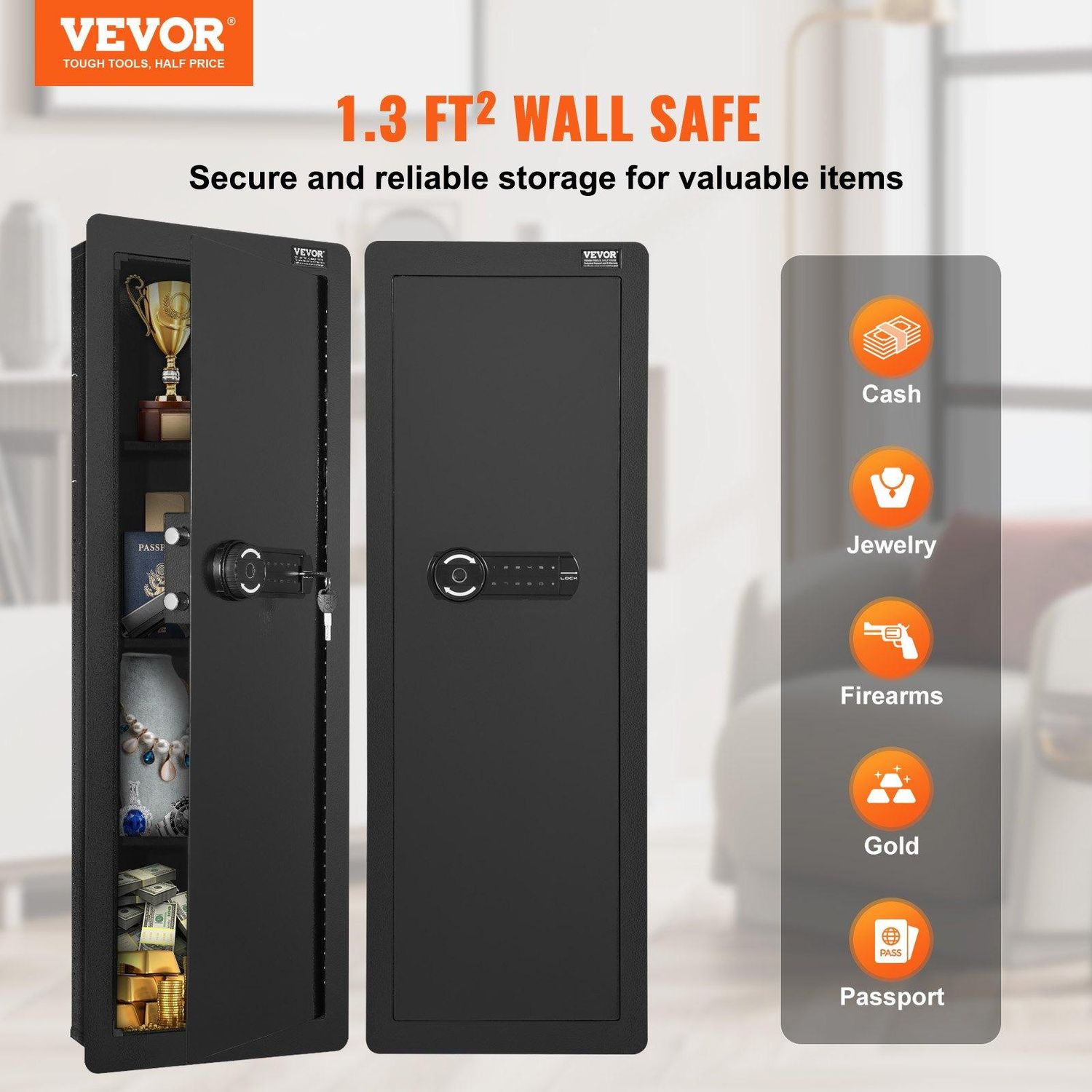 VEVOR 42.91&quot; Tall Wall Gun Safe, 4-Tier Hidden Gun Safe with Keypad, Number of Layers: 4 Layers