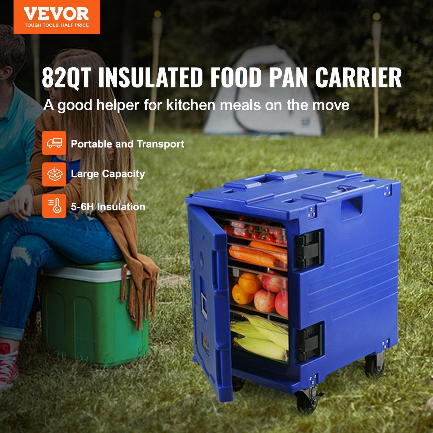 VEVOR Insulated Food Pan Carrier, 82 Qt Hot Box for Catering, LLDPE Food Box, Capacity: 90 L