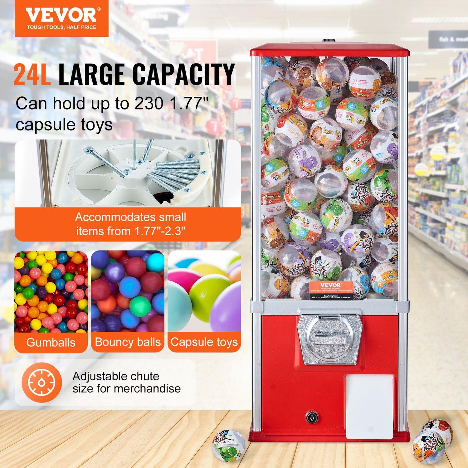 VEVOR Gumball Machine for Kids, 25&quot; Height Home Vending Machine, PS Bouncy Balls, Height: 25&quot;