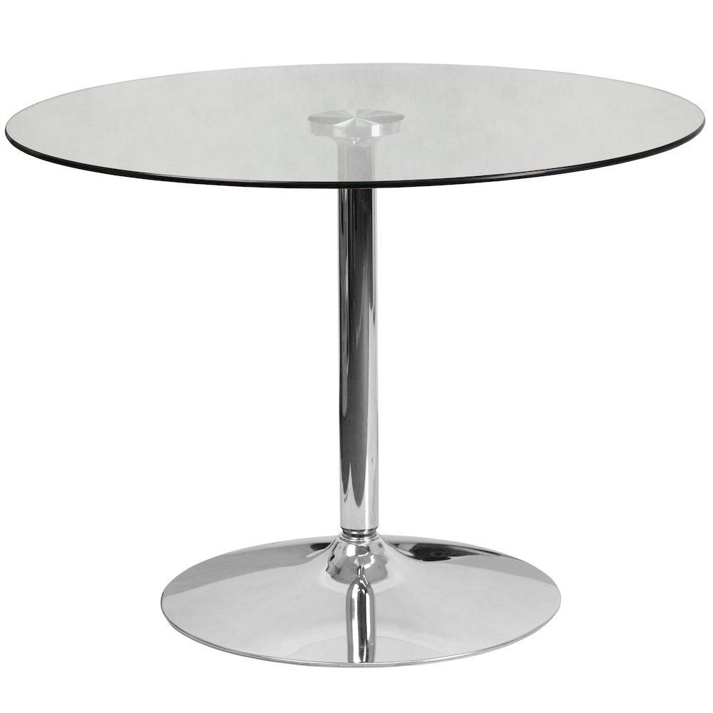 39.25&#39;&#39; Round Glass Table with 29&#39;&#39;H Chrome Base, Color: Clear
