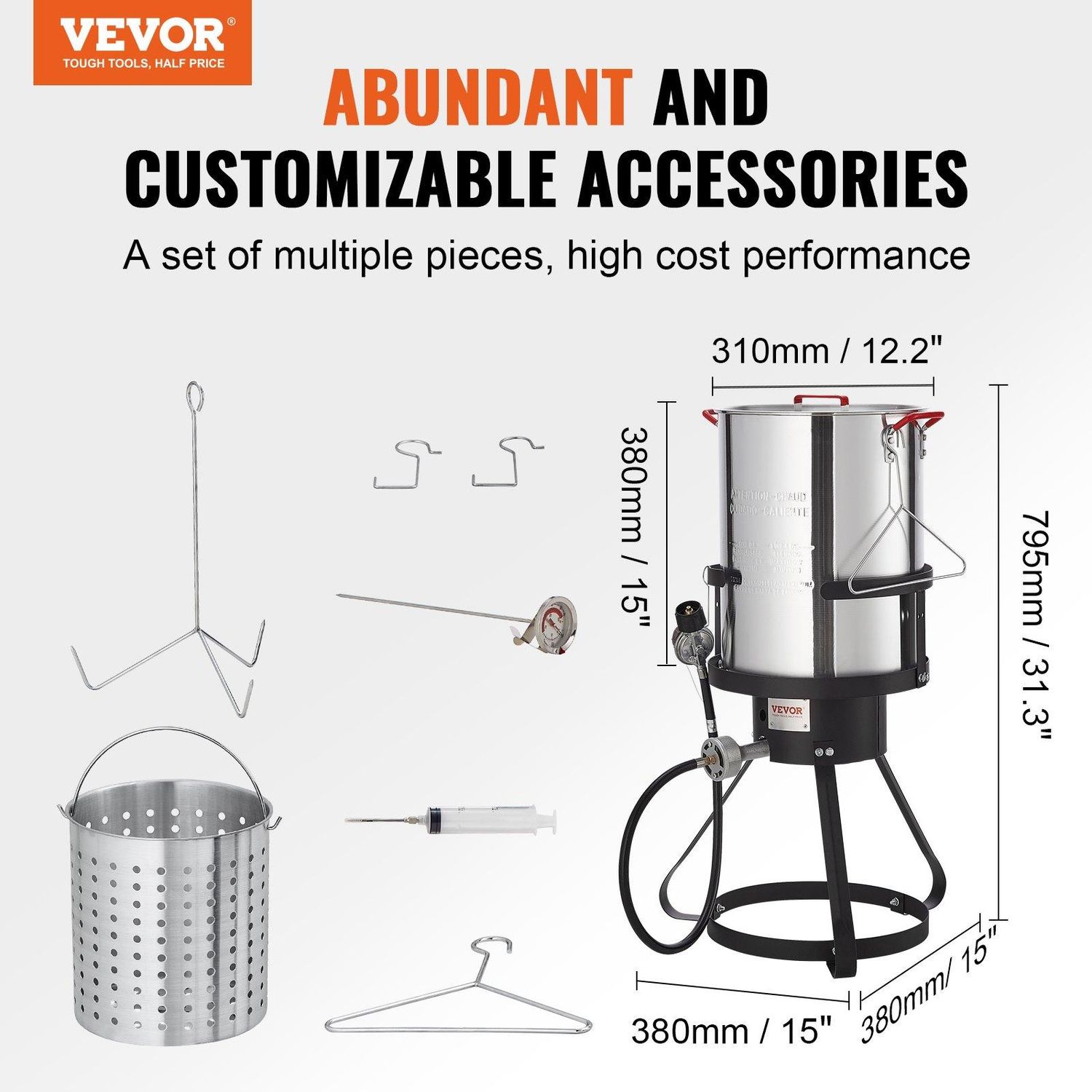 VEVOR Turkey Deep Fryer, 30-qt Turkey Fryer Boiler Steamer Cooker Set, Outdoor, Fish Pot Capacity: No Tray