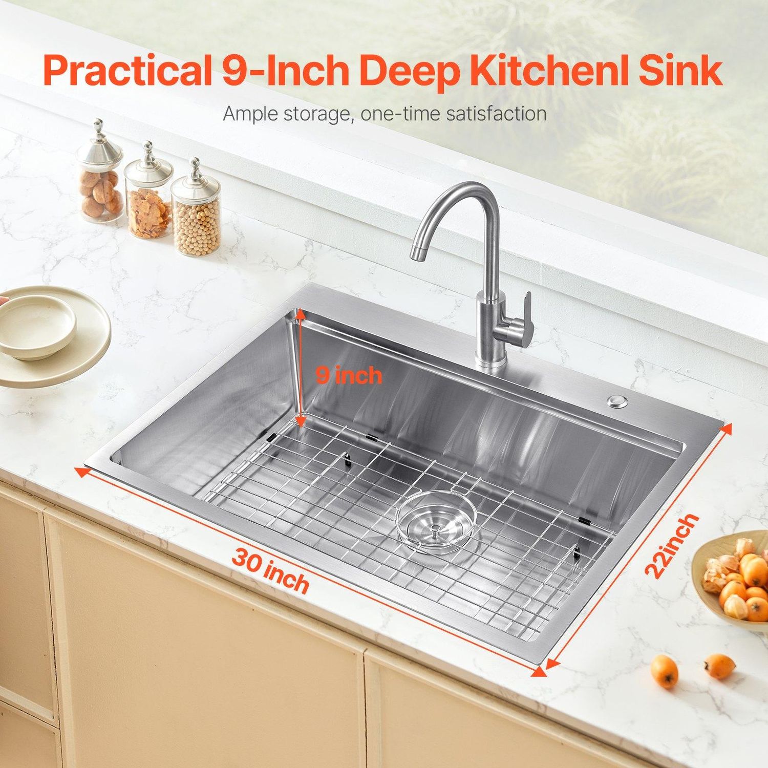 VEVOR 30 inch Kitchen Sink Workstation, 304 Stainless Steel Top Mount Sinks, Installation Type: Top Mount Basin