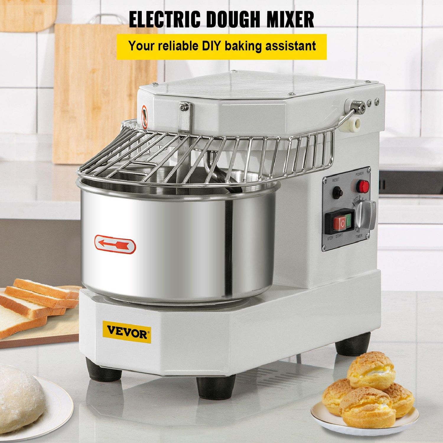 VEVOR Commercial Food Mixer, 7.3Qt Capacity, 450W Dual Rotating Dough Kneading, Capacity: 8QT