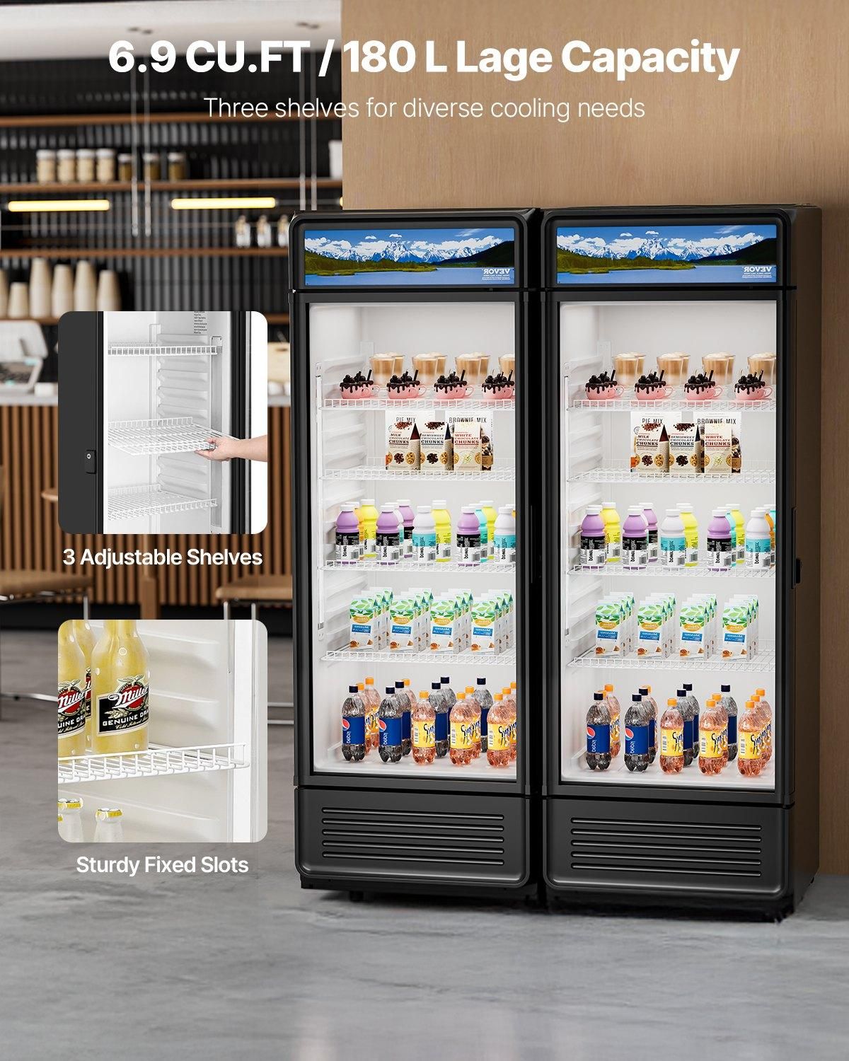 VEVOR Commercial Merchandiser Refrigerator, 6.9 CU.FT Glass Door Display, Size: 6.9 cu ft