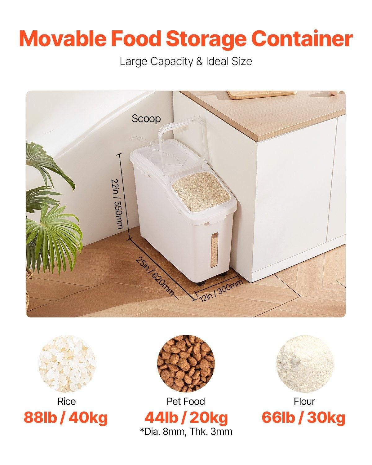 VEVOR Rice Storage Container, 11.4Gallon/50L Capacity Large Dog Food Dispenser, Capacity: 11.4 Gallon