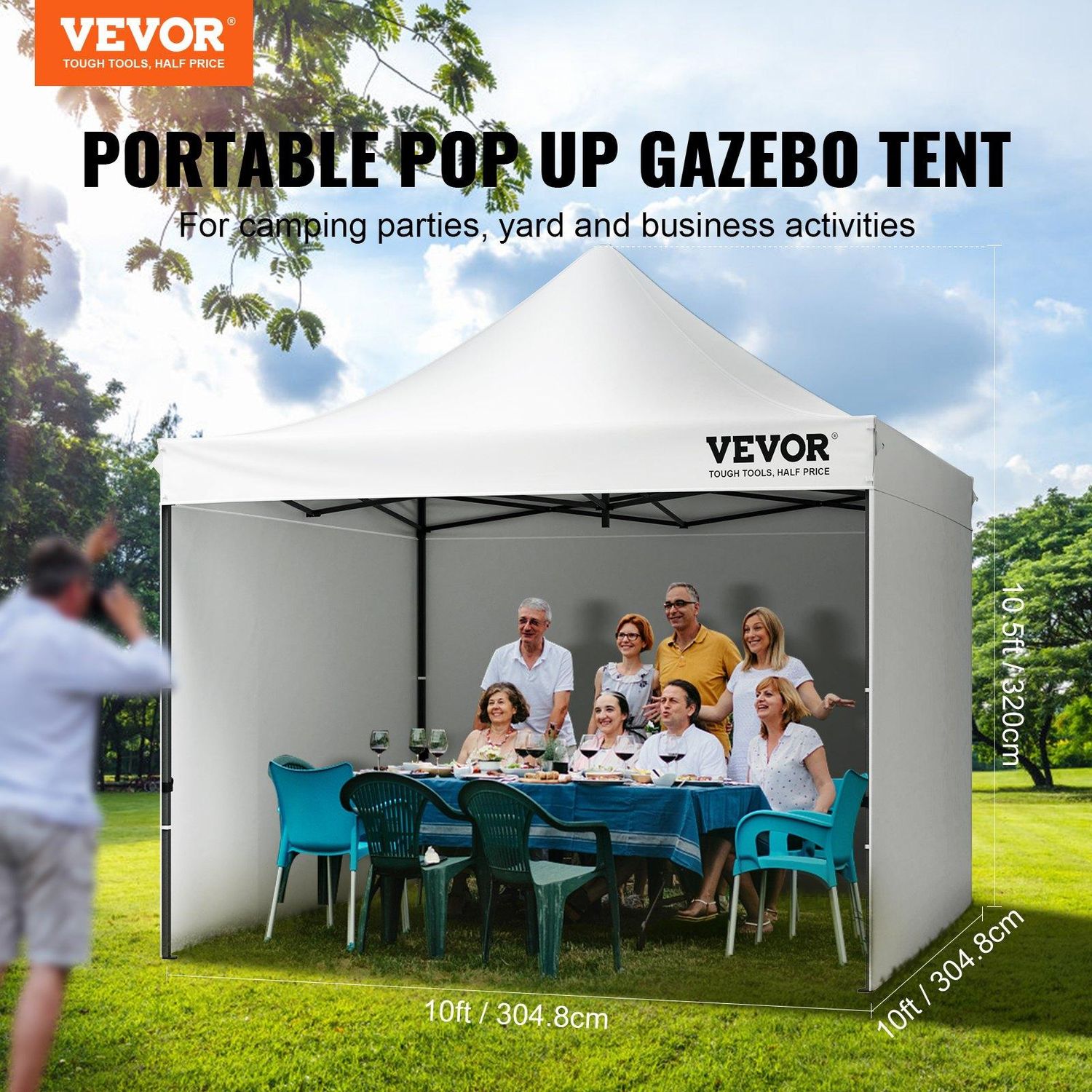 VEVOR 10x10 FT Pop up Canopy with Removable Sidewalls, Instant Canopies Portable, Color: White