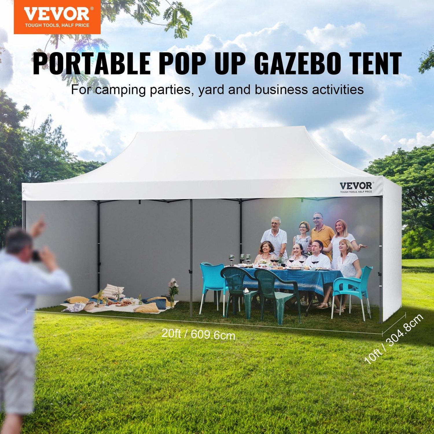 VEVOR 10x20 FT Pop up Canopy with Removable Sidewalls, Instant Canopies Portable, Color: White