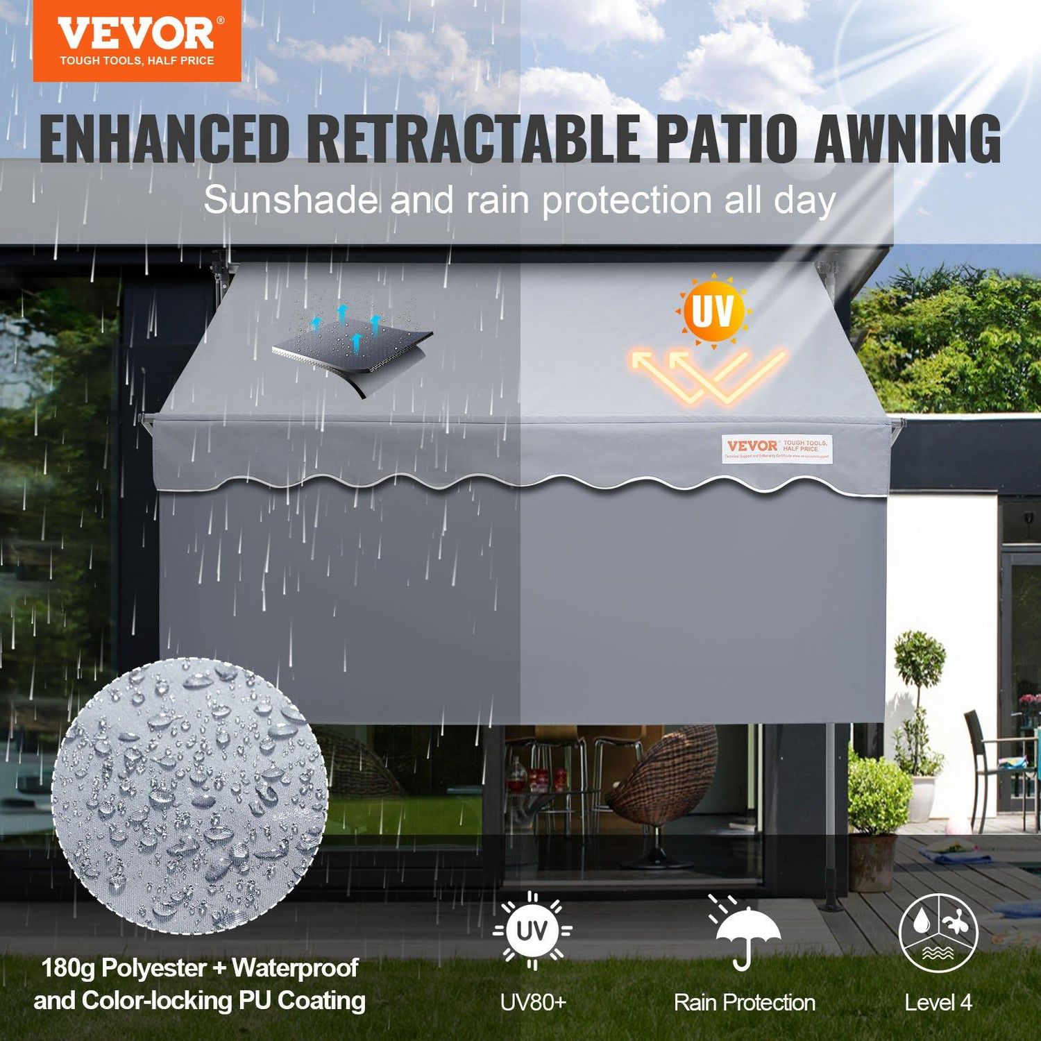VEVOR Manual Retractable Awning, 78&quot; Outdoor Retractable Patio Awning Sunshade, Product Size: 78&quot; x 47&quot;