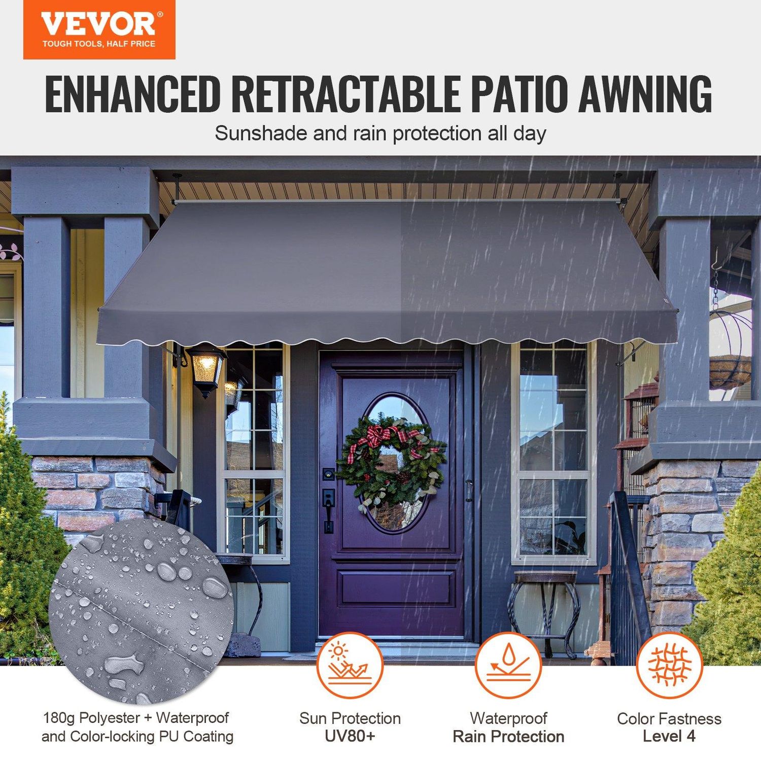 VEVOR 138 x 47&quot; Patio Awning Retractable, Awning Sunshade Shelter with Manual, Product Size: 138 x 47 in