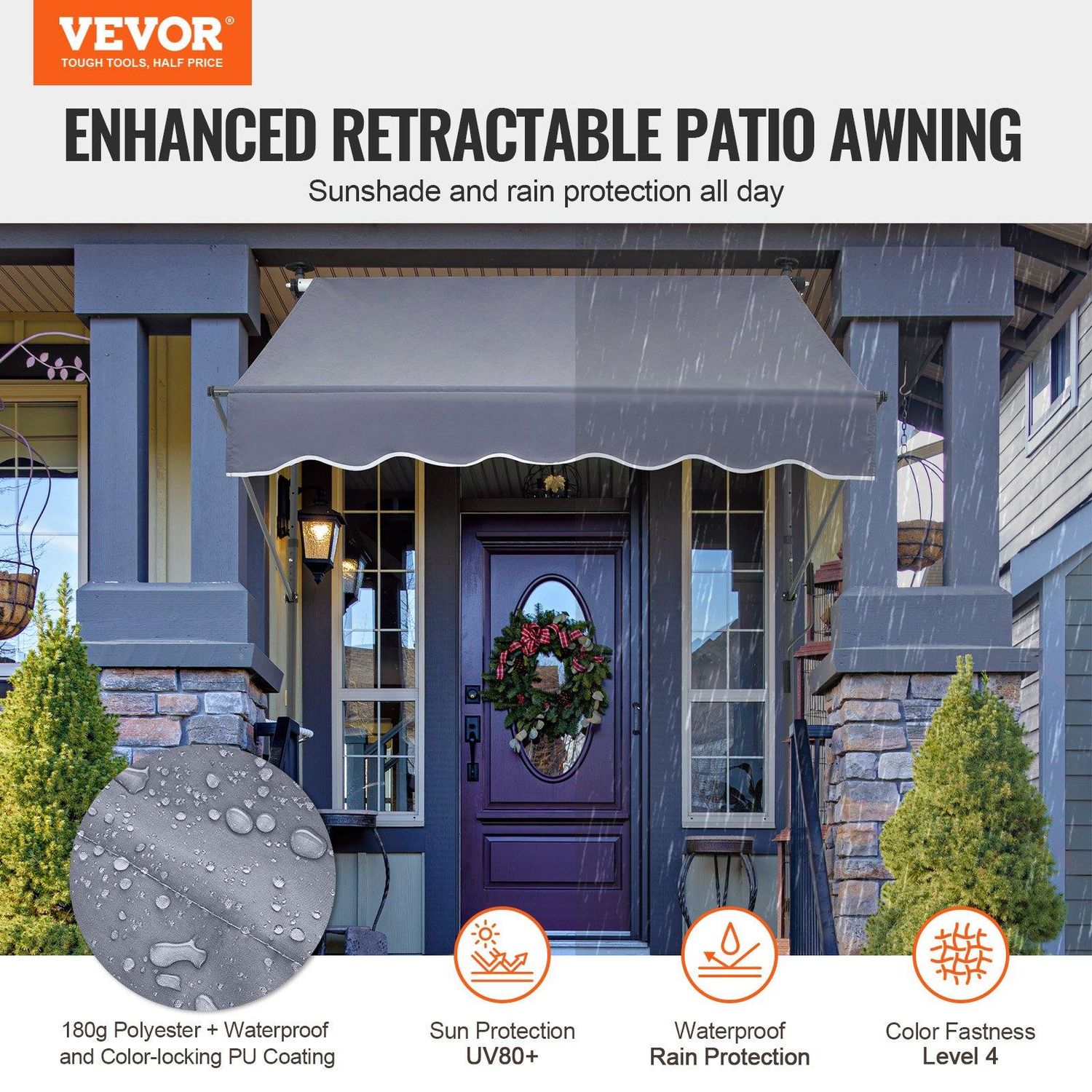 VEVOR 59 x 47&quot; Patio Awning Retractable, Awning Sunshade Shelter with Manual, Product Size: 59 x 47 in