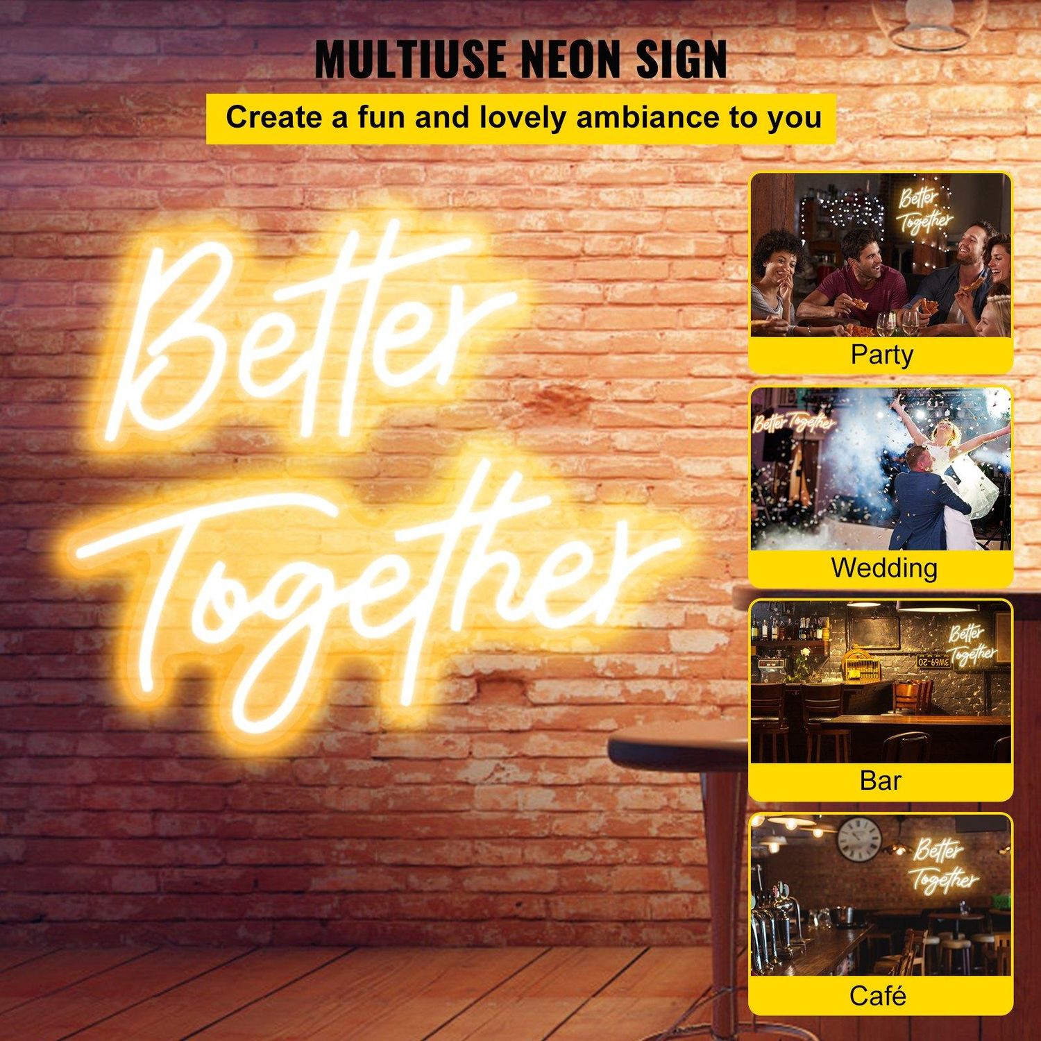 VEVOR Better Together Neon Sign, 13&quot; x 7&quot; +18&quot; x 8&quot; Warm White LED lights Sign