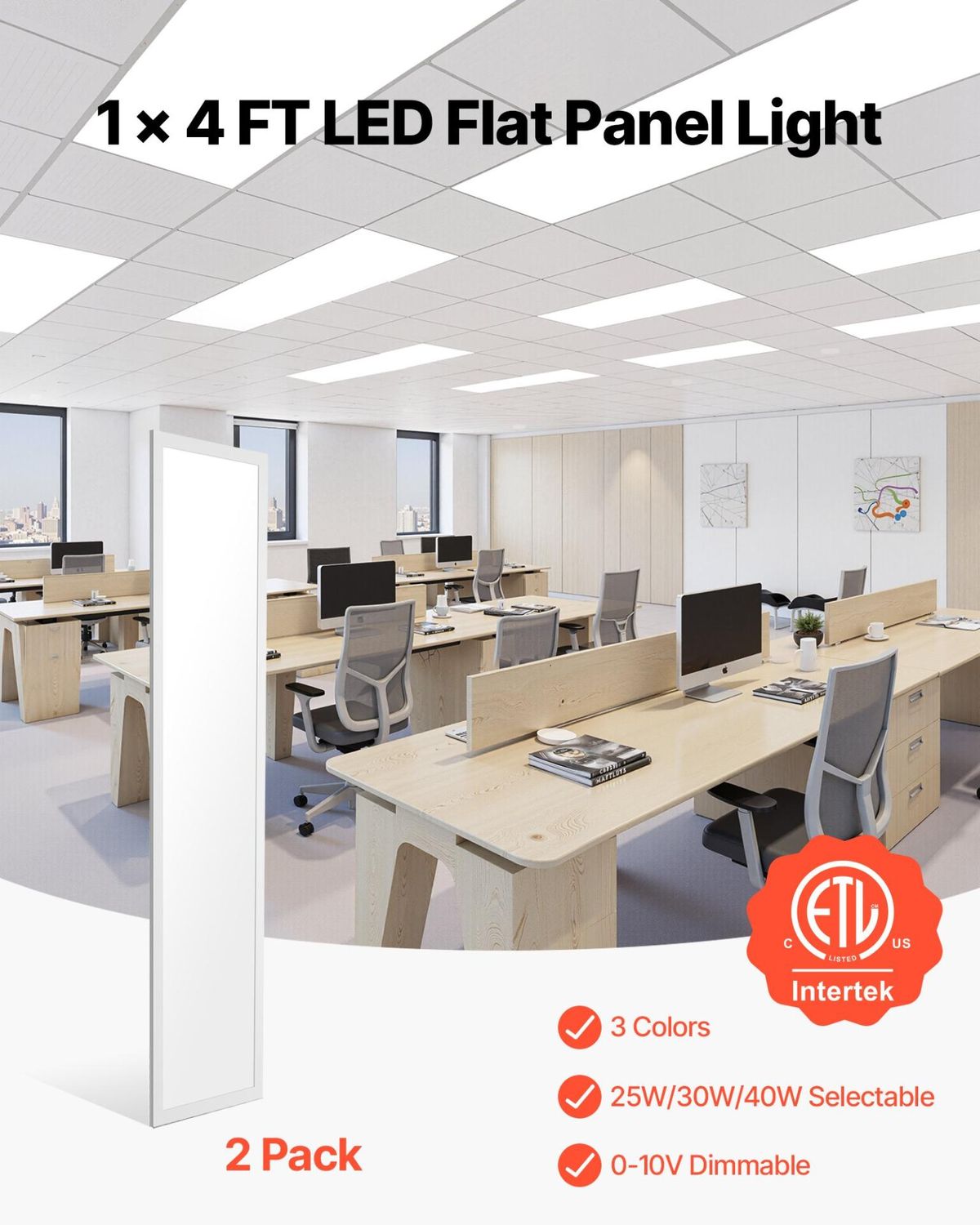 VEVOR 1x4 FT LED Flat Panel Light, 5700 LM, Flush Mount LED Drop Ceiling