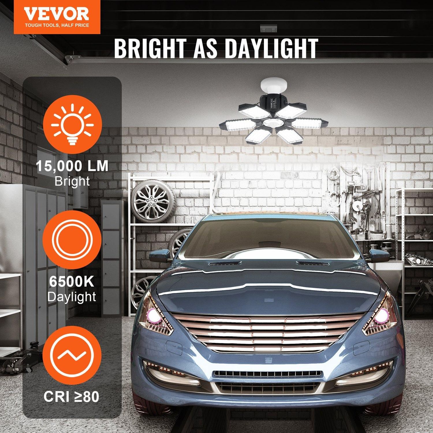 VEVOR 2 Packs LED Garage Light, 15000LM, 6500K Motion Sensor Garage Ceiling