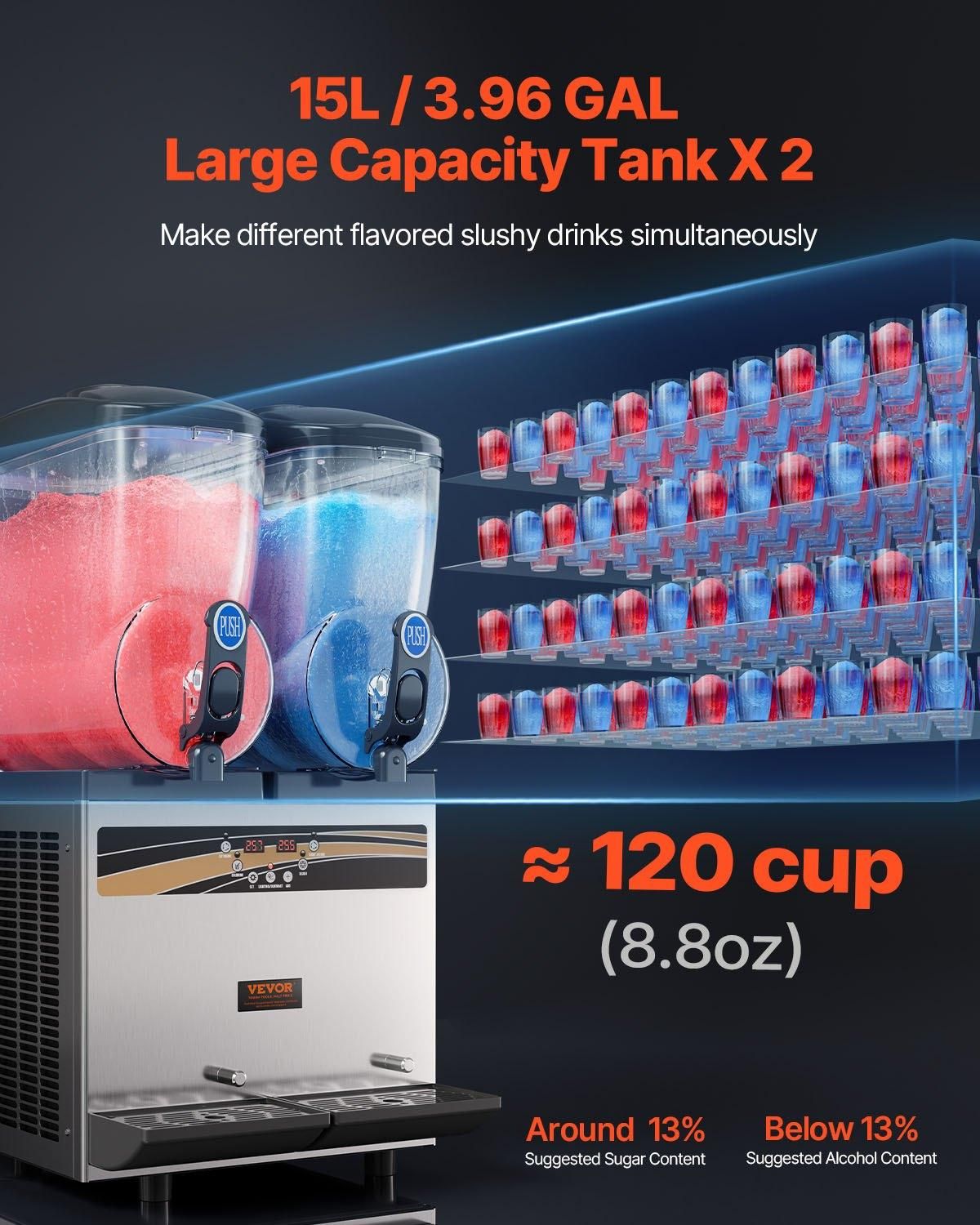 VEVOR Margarita Machine, 15Lx2 Tank Commercial Slushy Machine, Slushie Machine, Specification: 2x15 L