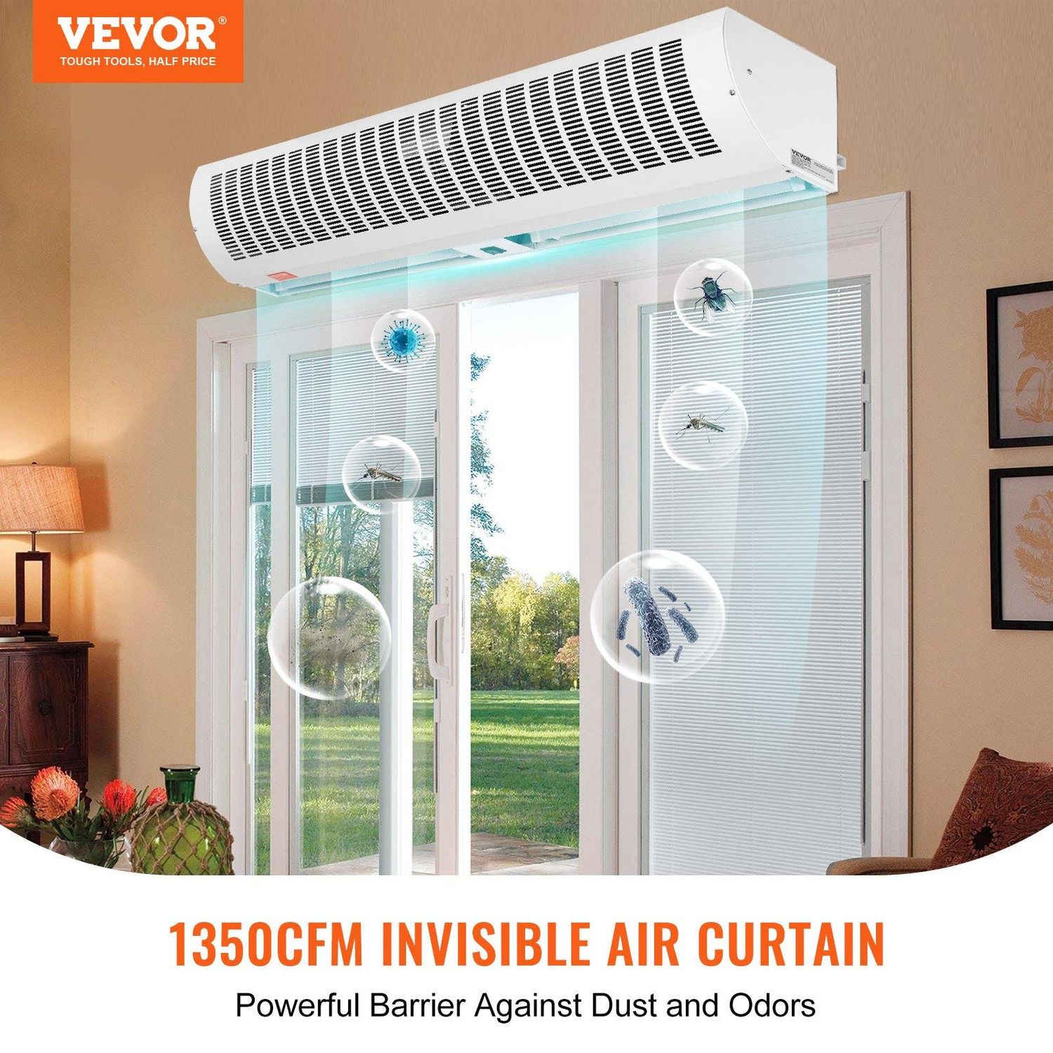 VEVOR 42&quot; Commercial Indoor Air Curtain Super Power 2 Speeds 1350CFM, Wall, Size: 42 inch
