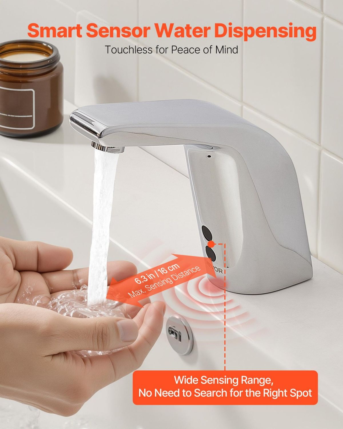 VEVOR Touchless Bathroom Sink Faucet, Automatic Motion Sensor Restroom Toilet