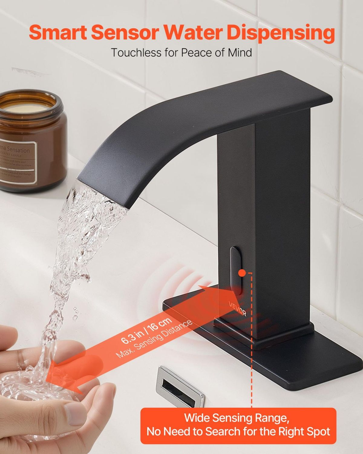 VEVOR Touchless Bathroom Sink Faucet, Automatic Motion Sensor Waterfall Restroom
