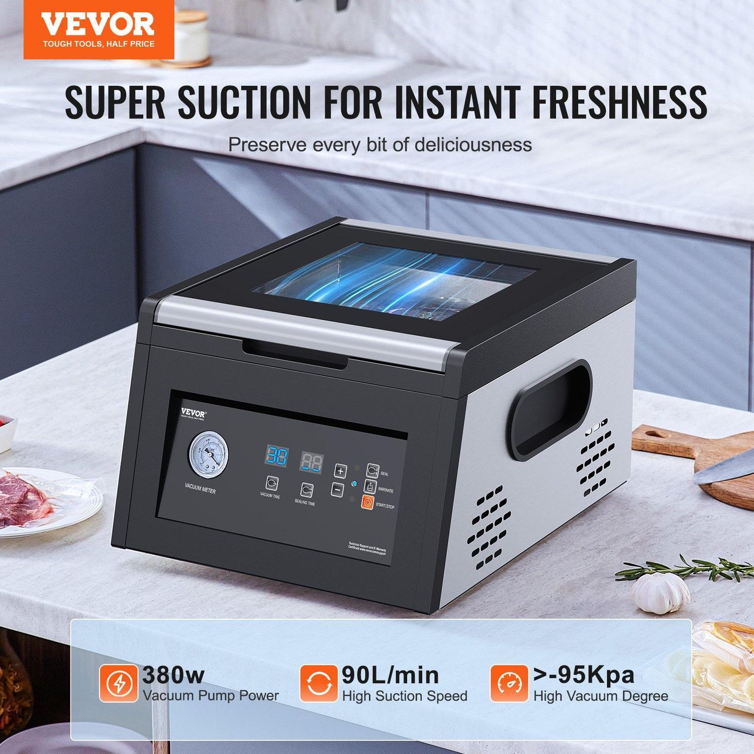 VEVOR Chamber Vacuum Sealer, 380W Vacuum Pump Power, Sealing Bag Packing Machine