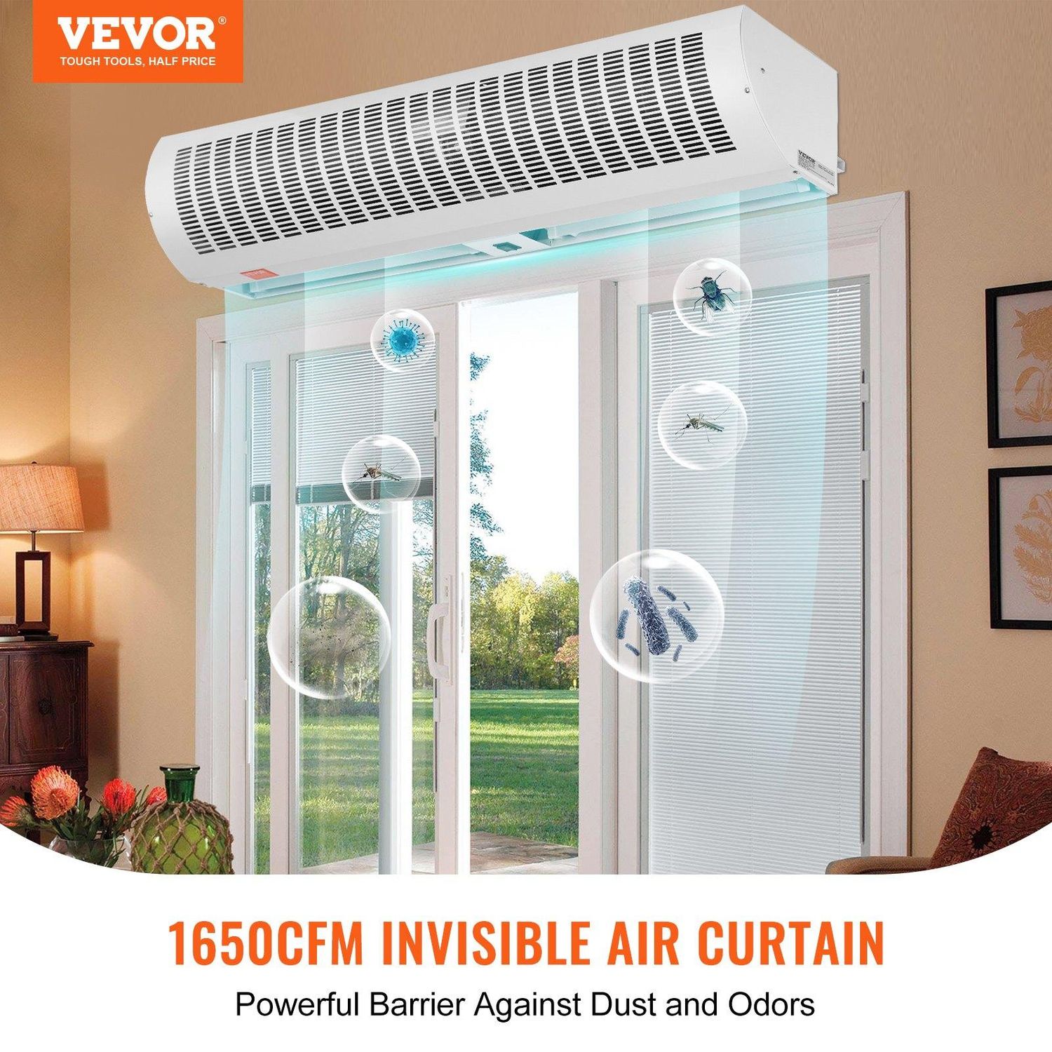 VEVOR 48&quot; Commercial Indoor Air Curtain Super Power 2 Speeds 1650CFM, Wall, Size: 48 inch
