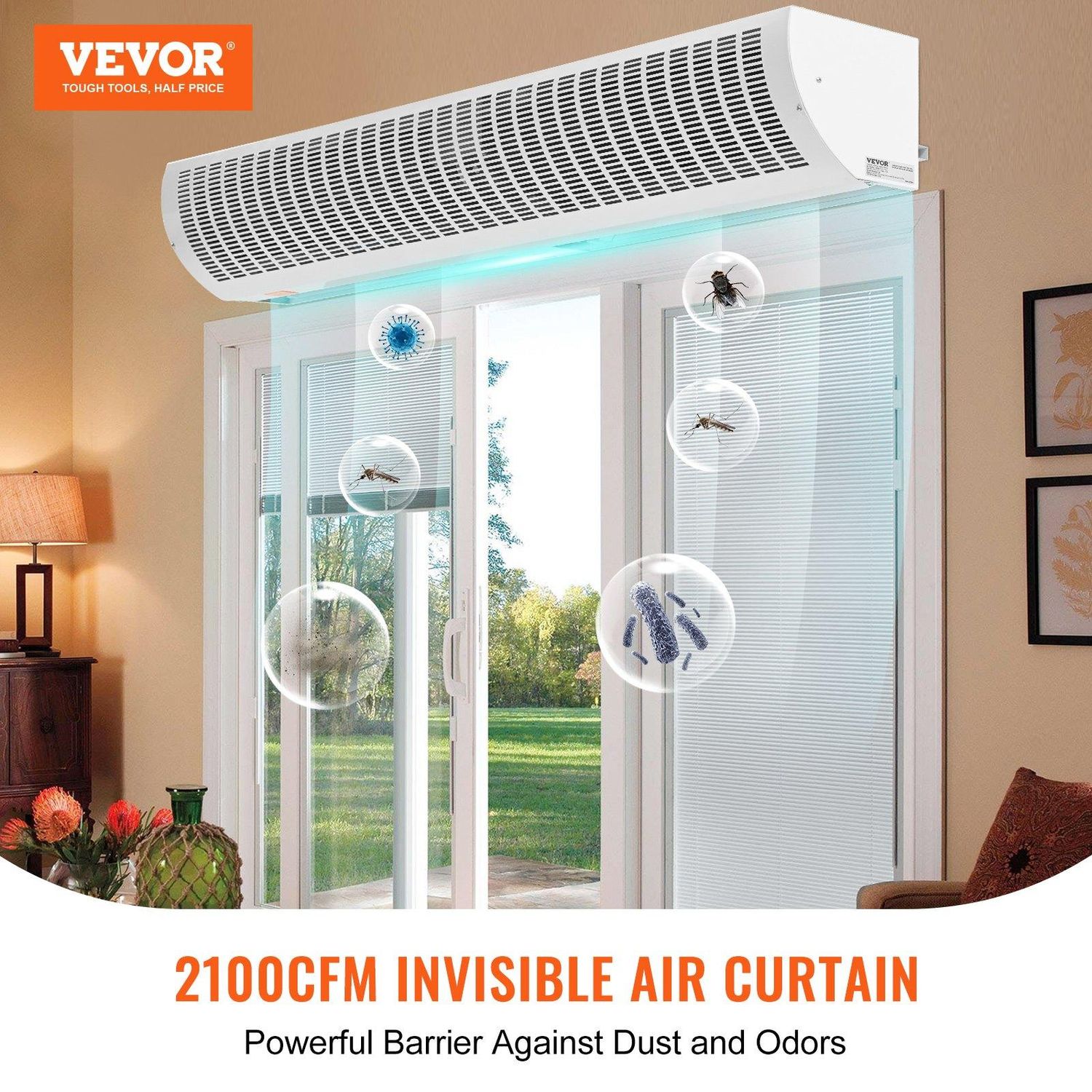 VEVOR 60&quot; Commercial Indoor Air Curtain Super Power 2 Speeds 2100CFM, Wall, Size: 60 inch