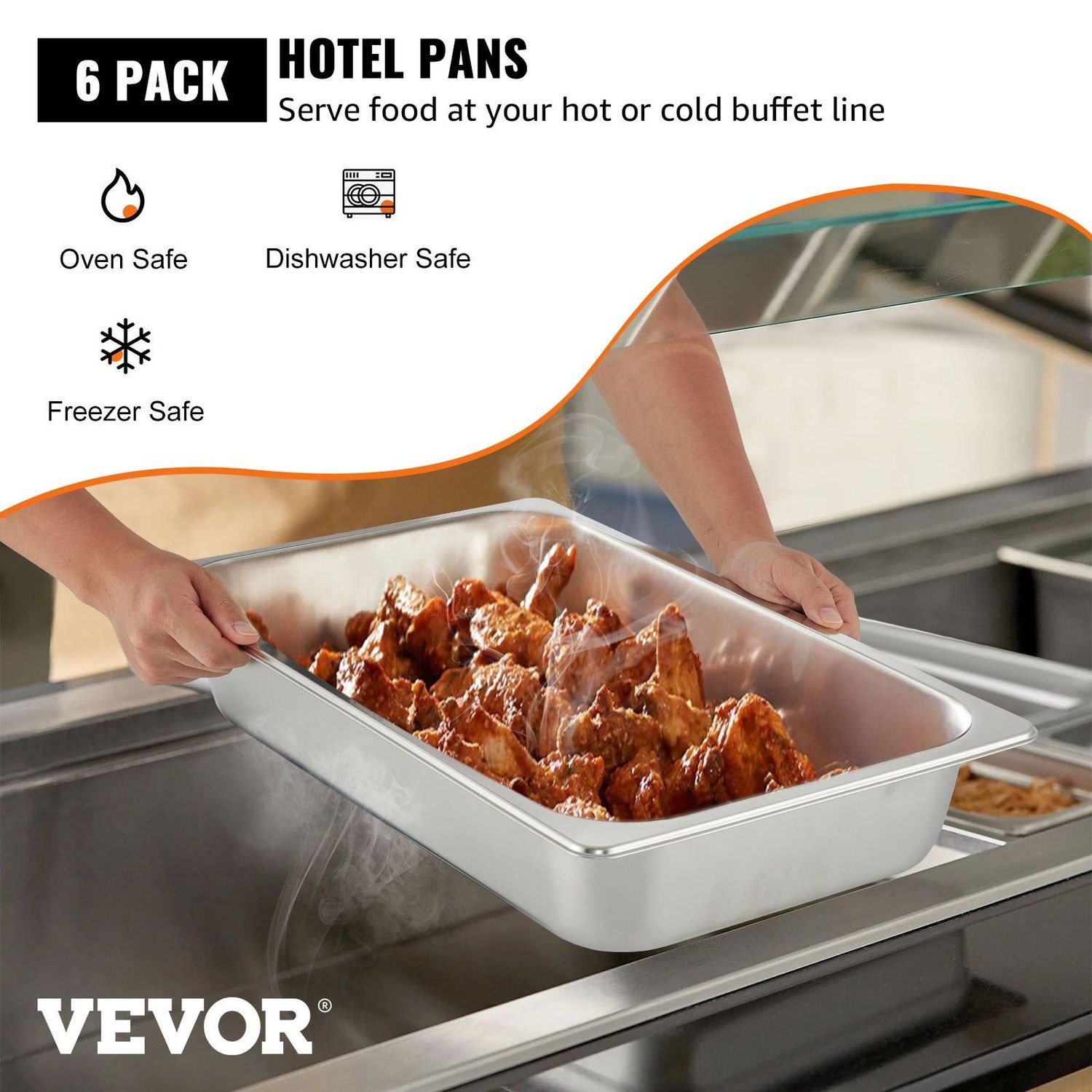 VEVOR 6 Pack Steam Table Pans 20.9 x 12.8 x 3.9 Inch Deep Steam Table Pan Full, Size: 20 x 12 x 4 inch