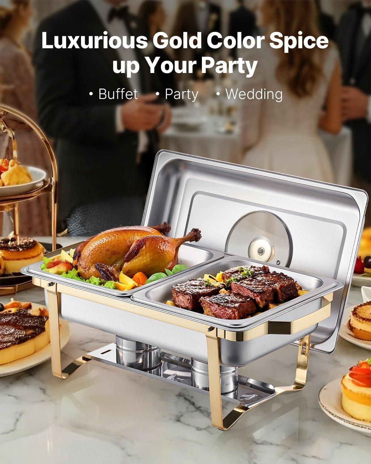 VEVOR Chafing Dish Buffet Set, 4 Qt 2 Pack, Stainless Steel Chafer with 4 Half, Quantity: 2 Pack