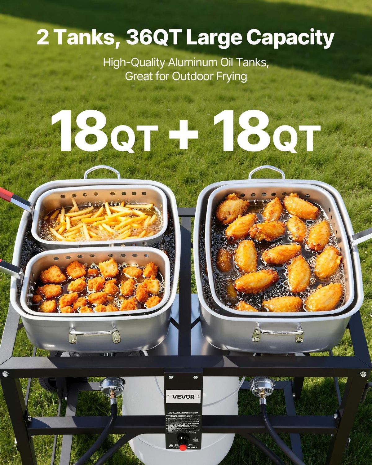 VEVOR Outdoor Propane Deep Fryer, Dual-Tank 18QTx2 Commercial Fryer, Capacity: 18 qtx2
