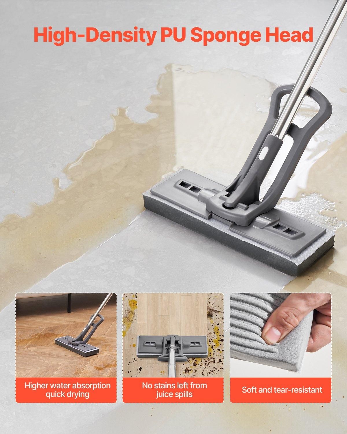 VEVOR Sponge Mop, High-Density PU Sponge Mop with 1 Pcs Sponge Mop Replacement ,