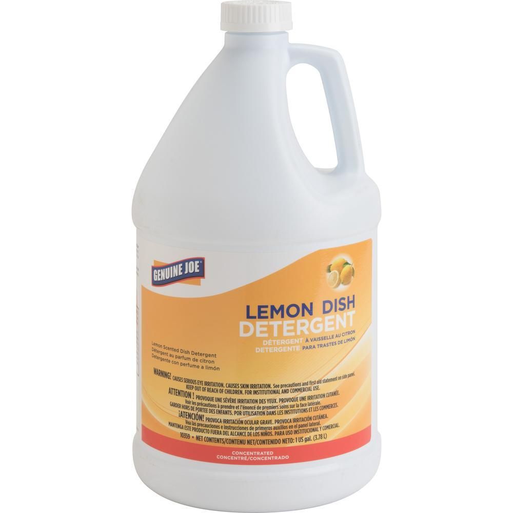 Genuine Joe Lemon Dish Detergent Gallon - 128 fl oz (4 quart) - Lemon Scent - 1, Color: White
