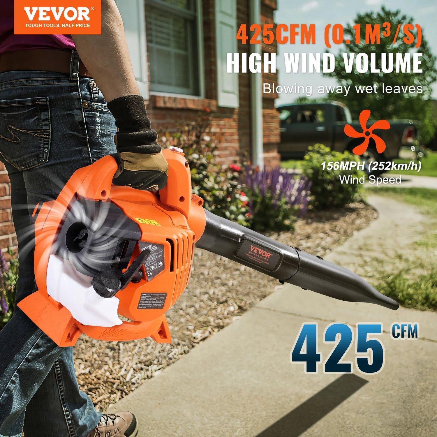 VEVOR Leaf Blower, 26CC 2-Cycle Handheld Leaf Blower with A Fuel Tank, 2-in-1