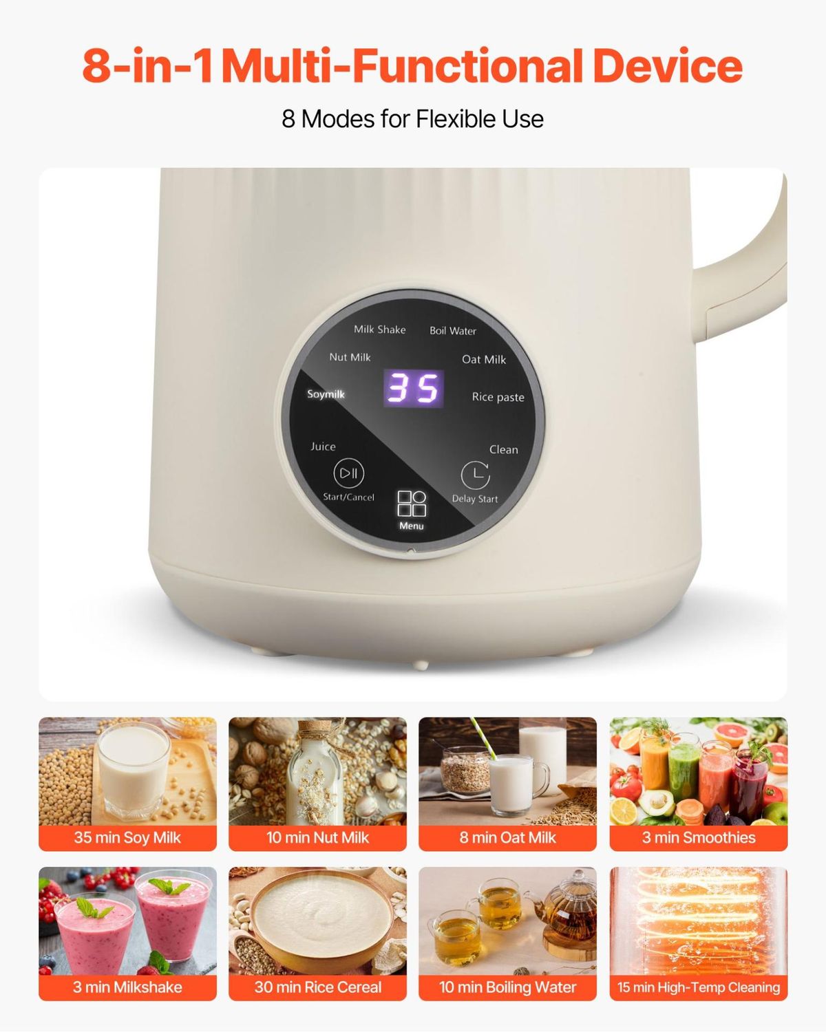 VEVOR 8-in-1 Nut Milk Maker, 41 oz Soy Milk Maker Machine with 10 Blades, for