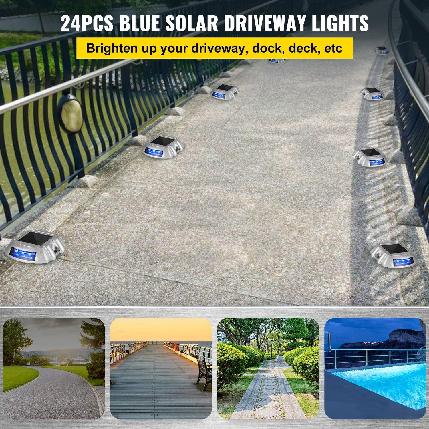 VEVOR Driveway Lights 24-Pack, Solar Driveway Lights with Switch Button, Solar, Quantity: 24 PCS