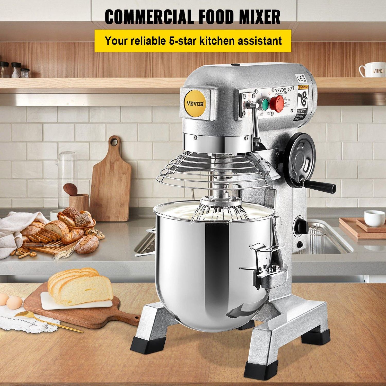 VEVOR Commercial Food Mixer, 30Qt Commercial Mixer with Timing Function, 1100W, Capacity: 30 qt